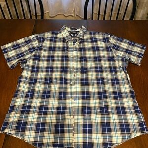 Lands' End Navy and White Plaid Men's Shirt